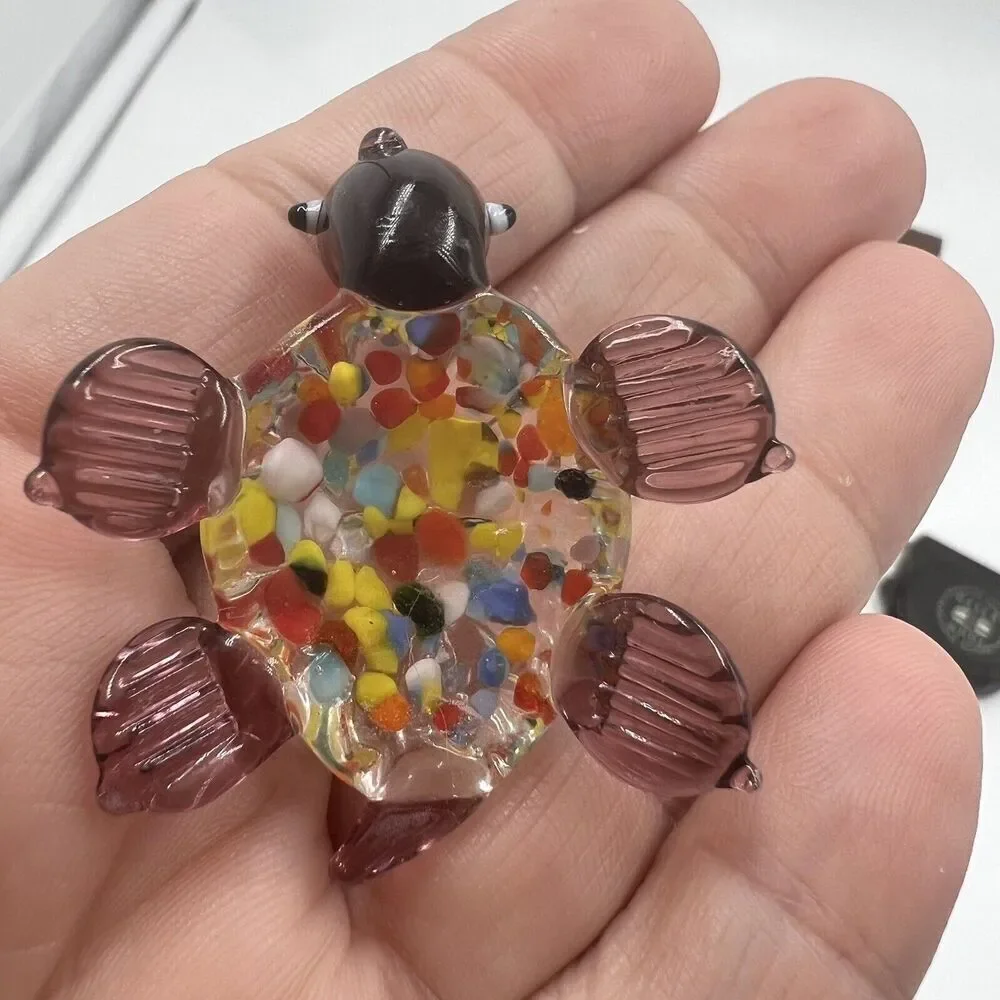 MINIATURE Art GLASS Purple Turtle FIGURINE Multicolor Tiny Collectible Trinket - Picture 3 of 6